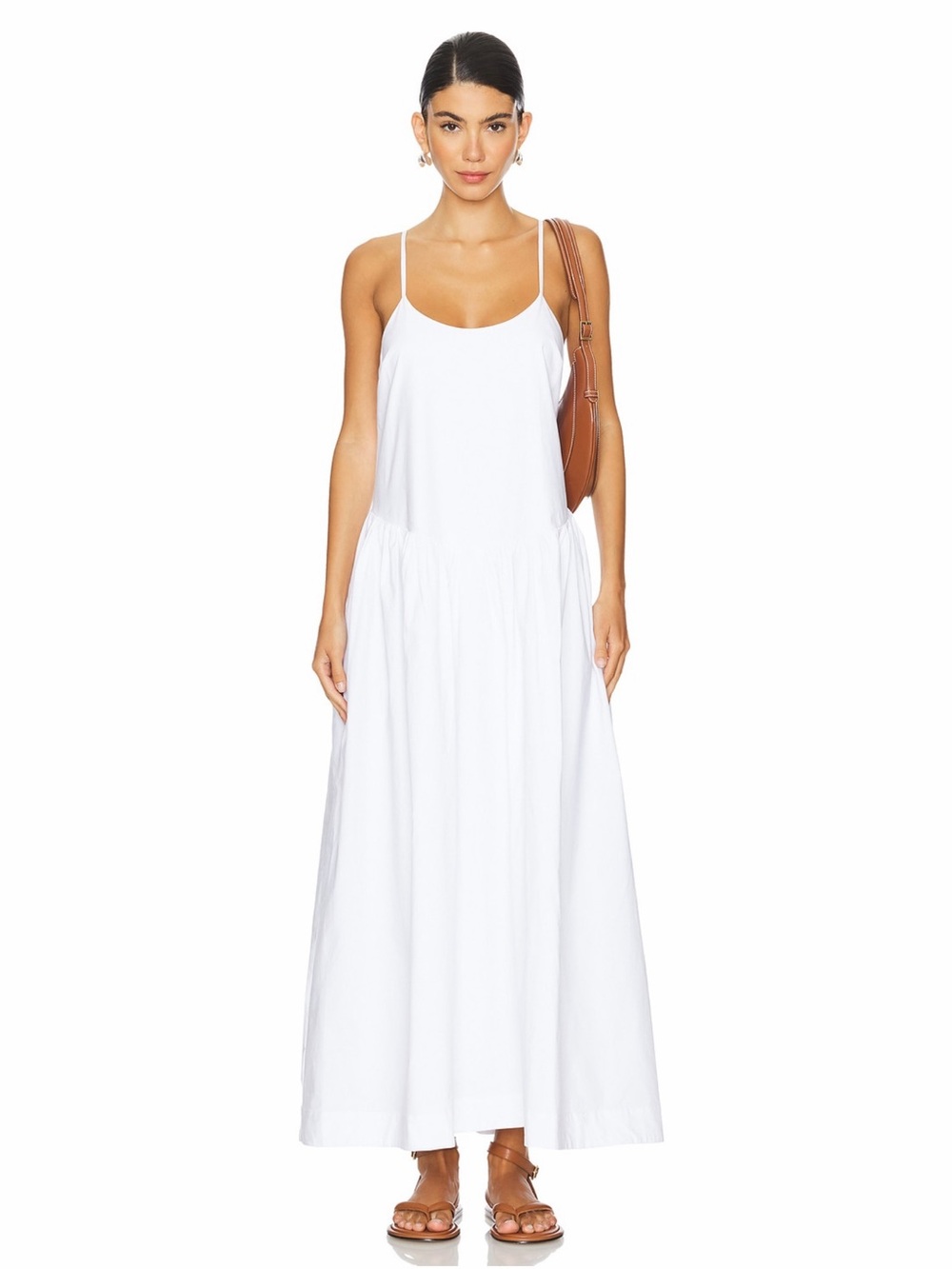 Tularosa Amy White Cotton Poplin A-Line Trapeze Swing Maxi Dress Coastal Size XS